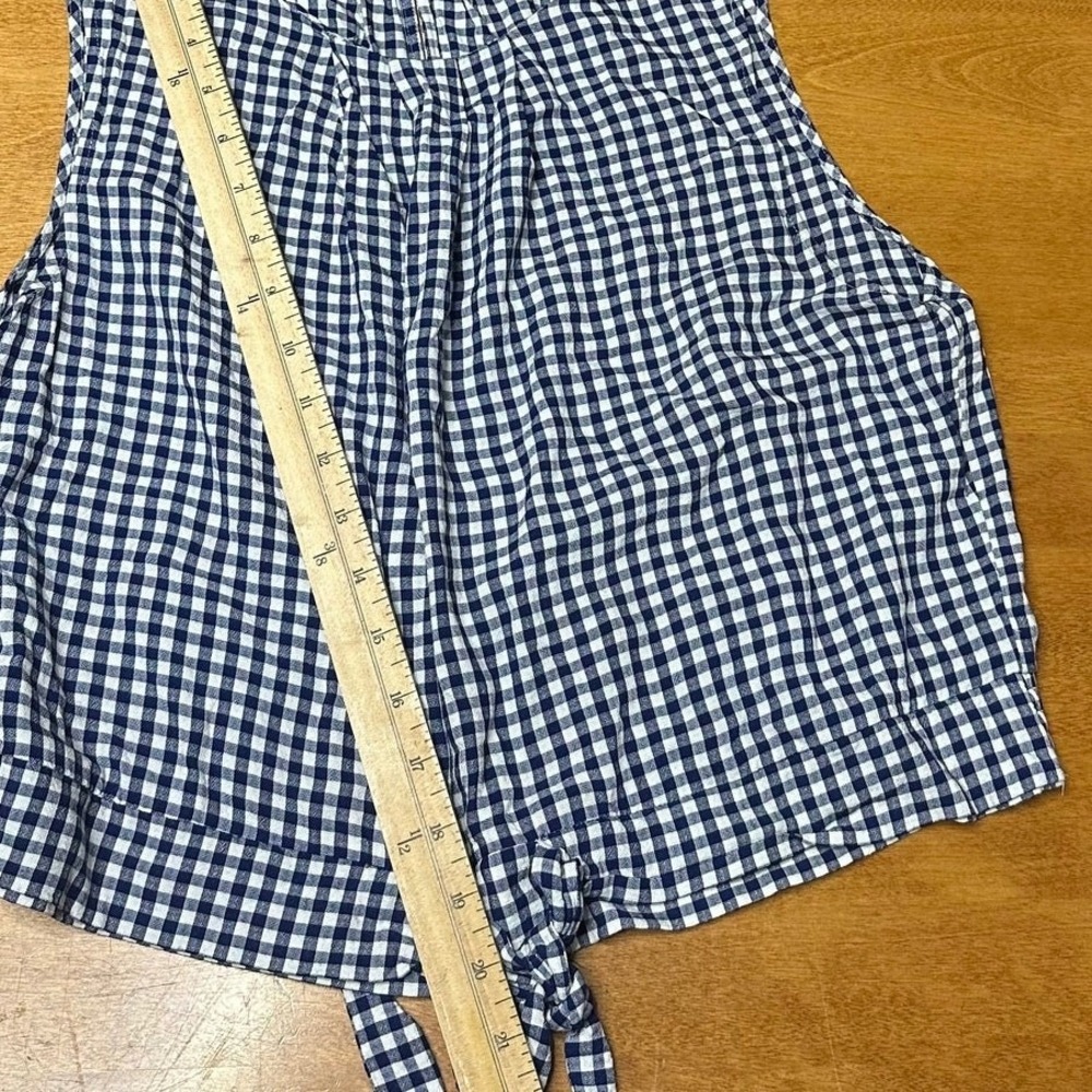 LOFT Gingham Cropped Blouse Tie Front Blue White Plaid Western Festival Sz L - Picture 6 of 8